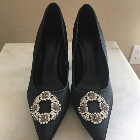 Black pointy toe evening high heeled shoes - Picture 5 of 7